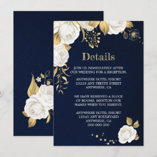white gold floral navy blue details enclosure card