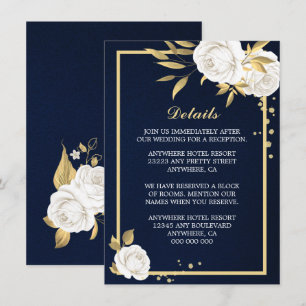 white gold floral navy blue details enclosure card