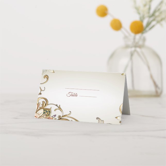 White Gold Floral Place Card (Front)