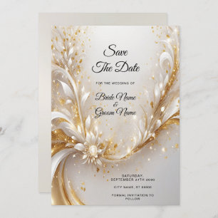 White Gold Floral Save The Date