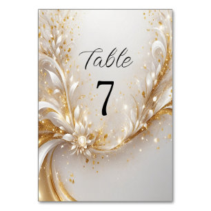 White Gold Floral Table Number