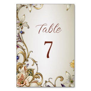 White Gold Floral Table Number