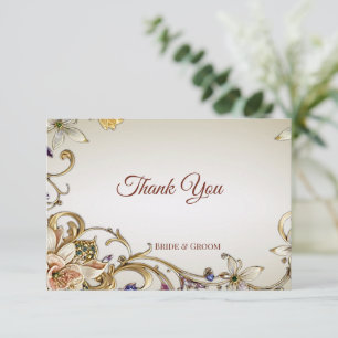 White Gold Floral Thank You Card