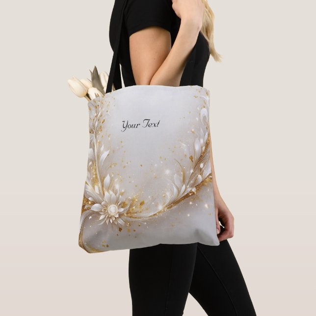 White Gold Floral Tote Bag (Close Up)