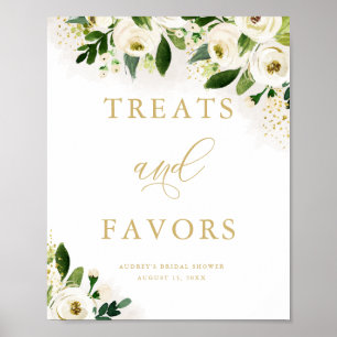White Gold Floral Treats and Favours Shower Poster