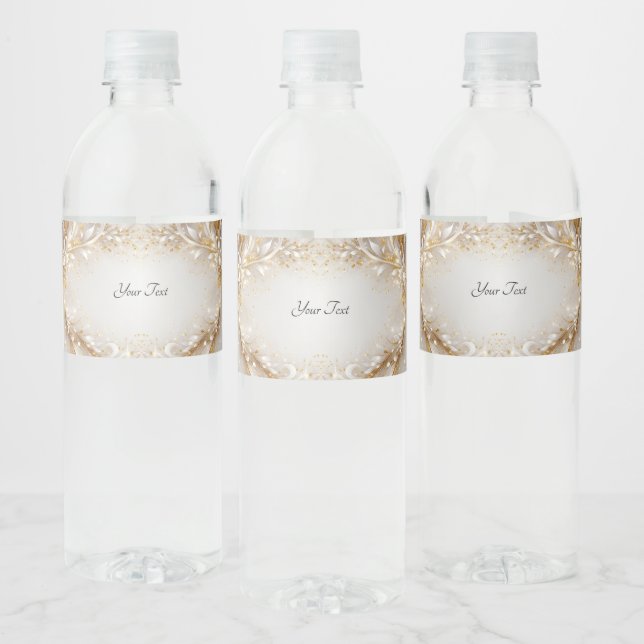 White Gold Floral Water Bottle Label (Bottles)