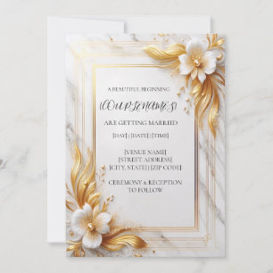 White Gold Floral Wedding Invitation