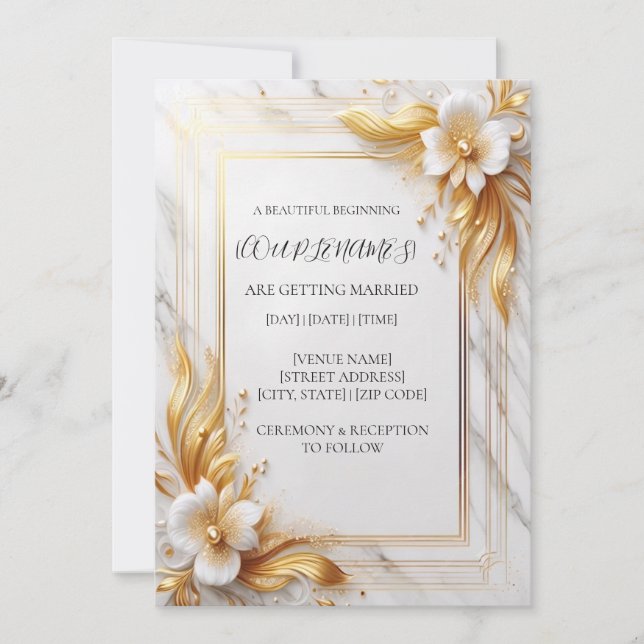 White Gold Floral Wedding Invitation (Front)