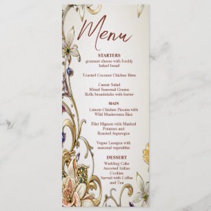 White Gold Floral Wedding Menu