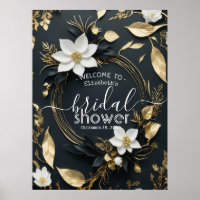 White Gold Floral Wreath Bridal Shower Welcome