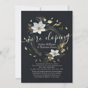 White Gold Floral Wreath Photo Wedding Elopement Invitation