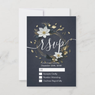 White Gold Floral Wreath Wedding RSVP Kindly Reply Card