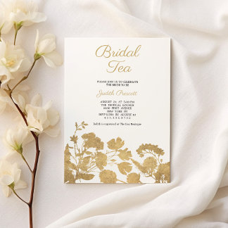 White gold flower bridal tea party Bridal Shower Invitation
