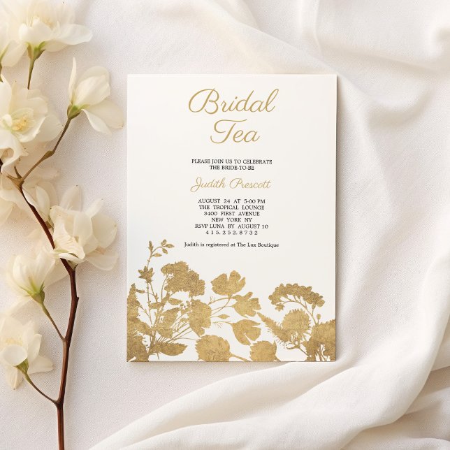 White gold flower bridal tea party Bridal Shower  Invitation (White gold flower bridal tea party Bridal Shower )