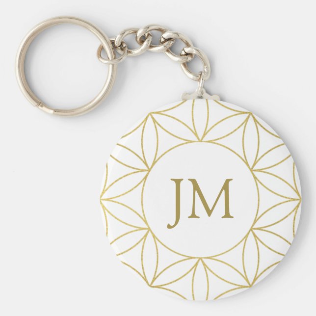 White & Gold Flower of Life Monogram Key Ring (Front)