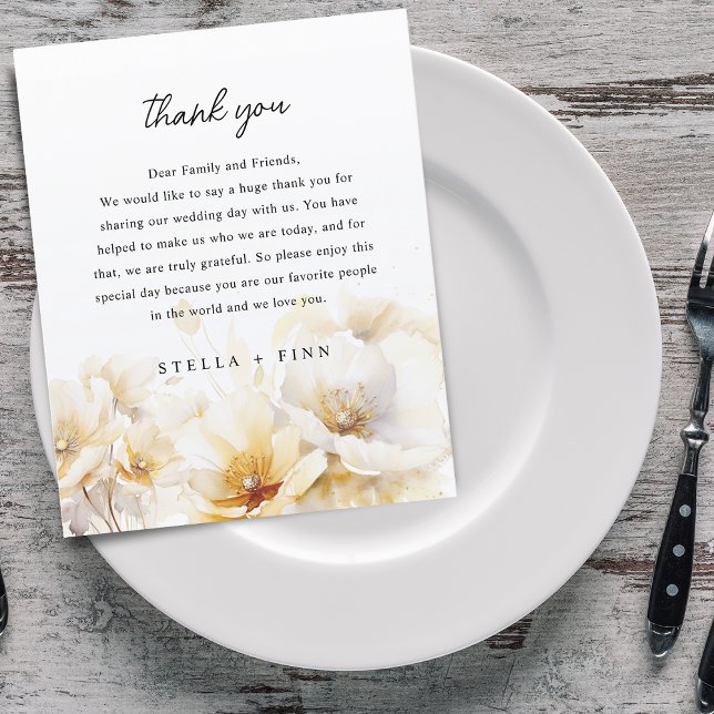 White Gold Flower Thank You Wedding Reception Card (White Gold Flower Thank You Wedding Reception Card)