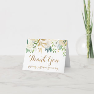 White Gold Flower Wedding Party Thank You Card