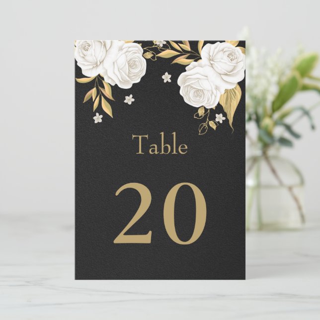 white gold flowers black table number (Standing Front)