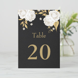 white gold flowers black table number