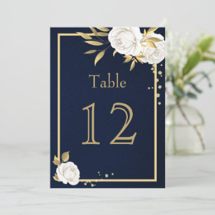 white gold flowers geometric navy table number