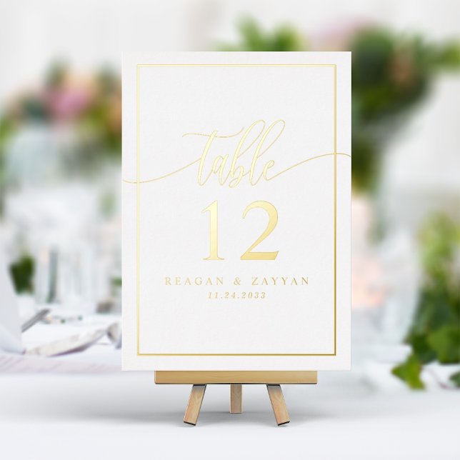 White & Gold Foil Calligraphy Photo Table Number (Creator Uploaded)