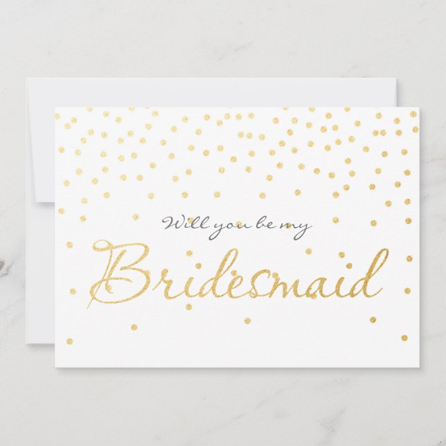 White & Gold Foil Confetti Dots BRIDESMAID CARD (Front)