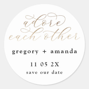 White Gold Foil Elegant Calligraphy Lettering Classic Round Sticker