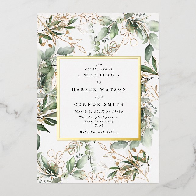 White Gold Foil Frame | Boho Botanical Eucalyptus (Front)