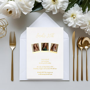 White & Gold Foil Photo 30th Birthday Invitation