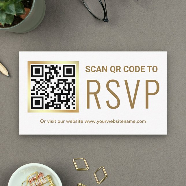 White Gold Foil QR Code RSVP Wedding Website Enclosure Card (Creator Uploaded)