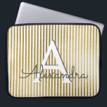 White & Gold Foil Striped Monogram & Initial Laptop Sleeve<br><div class="desc">White & Gold Foil Striped Monogram & Initial Case. This case can be customised to include your initial and first name.</div>