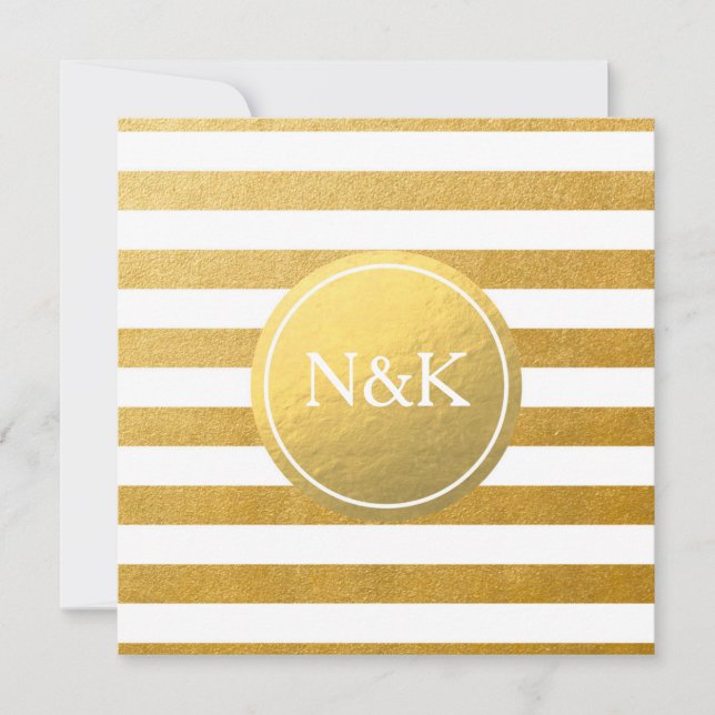 White & Gold Foil Striped Wedding Invitation (Front)
