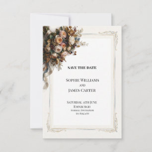 White Gold Frame Rose Bouquet Save the Date