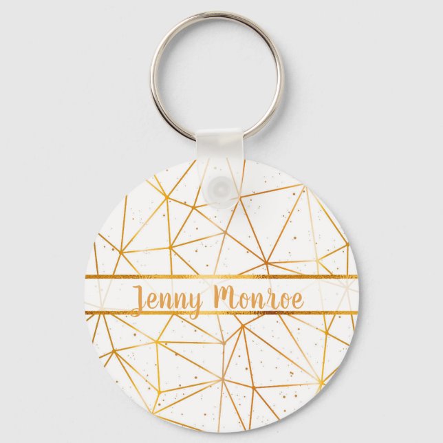 White gold geometrical pattern name key ring (Front)