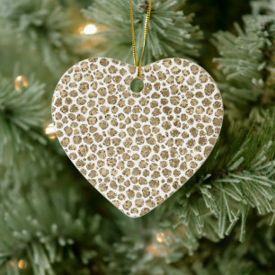 White Gold Glam Glitter Glitz Leopard Print   Ceramic Tree Decoration