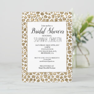 White Gold Glam Glitter Leopard Bridal Shower Invitation
