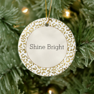 White Gold Glam Leopard Print Ceramic Tree Decoration