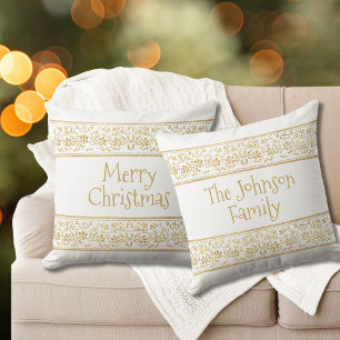 White & Gold Glam Merry Christmas Cushion