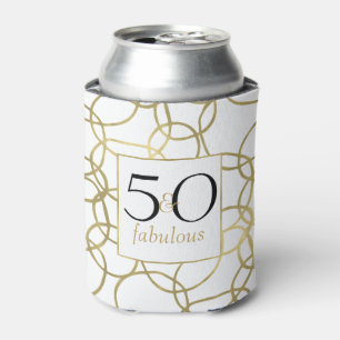 White Gold Glam Stylish Circles 50 and Fabulous Can Cooler