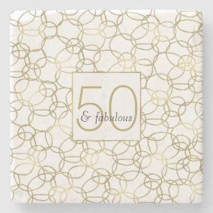 White Gold Glam Stylish Circles 50 and Fabulous Stone Coaster