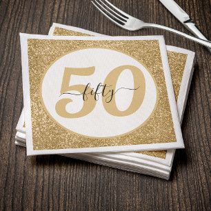 White & Gold Glitter 50 Fifty Years 50th Birthday Napkin