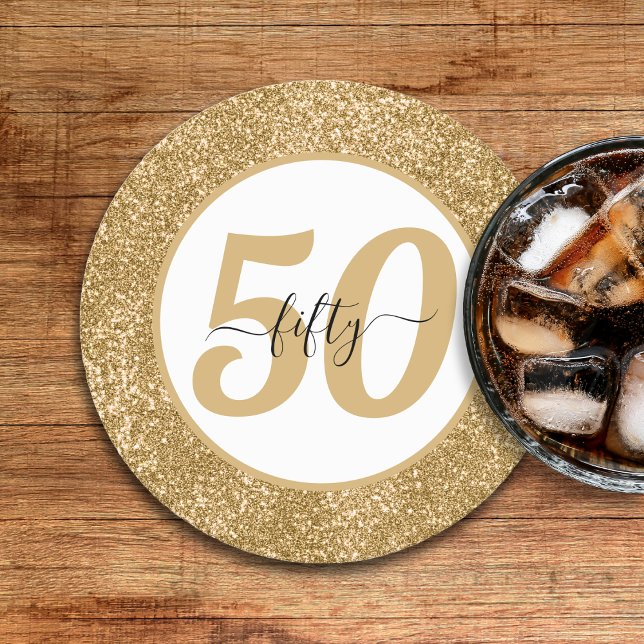 White & Gold Glitter 50 Fifty Years 50th Birthday Round Paper Coaster (White & Gold Glitter 50 Fifty Years 50th Birthday Round Paper Coaster
)