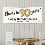 White Gold Glitter 90th Birthday Banner<br><div class="desc">Elegant ninetieth birthday party banner featuring a simple white background that can be changed to any colour,  gold sparkly glitter,  ninety gold hellium balloons,  and a modern 90th birthday celebration text template that is easy to personalise.</div>