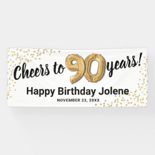 White Gold Glitter 90th Birthday Banner