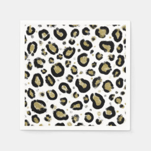 White Gold Glitter & Black Leopard Cheetah Print Napkin