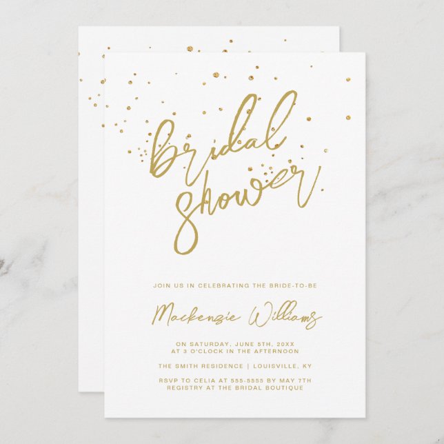 White Gold Glitter Bridal Shower Invitation (Front/Back)