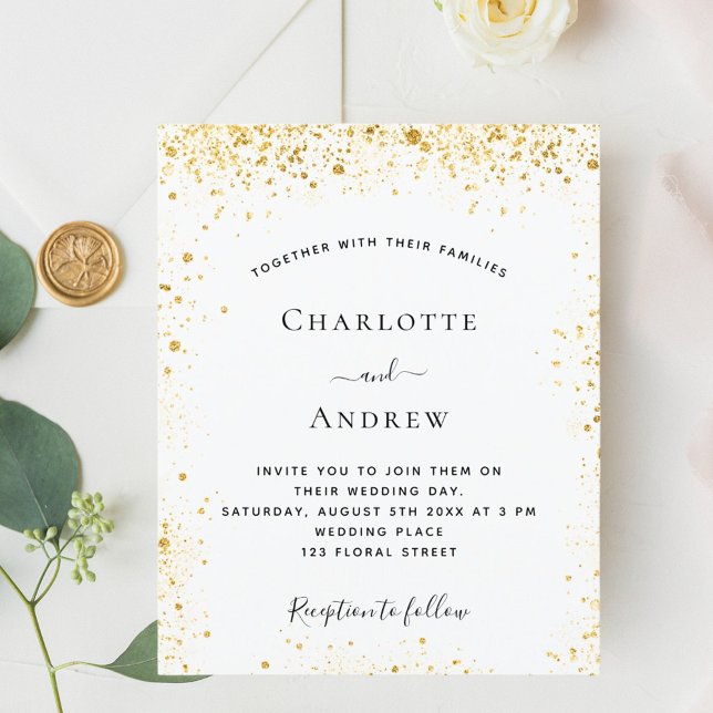 White gold glitter budget wedding invitation (Creator Uploaded)