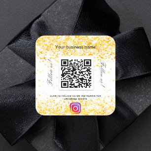 White gold glitter business QR code Instagram Square Sticker