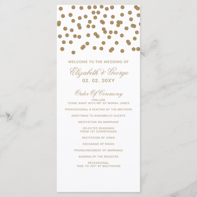 White Gold Glitter Confetti Elegant Wedding Programme (Front)