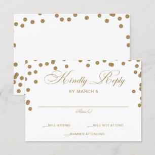 White Gold Glitter Confetti Elegant Wedding RSVP Card